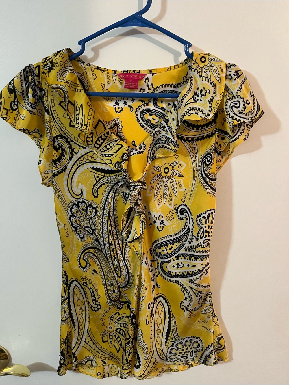 sunny leigh medium Yellow Paisley Ruffle Front Blouse